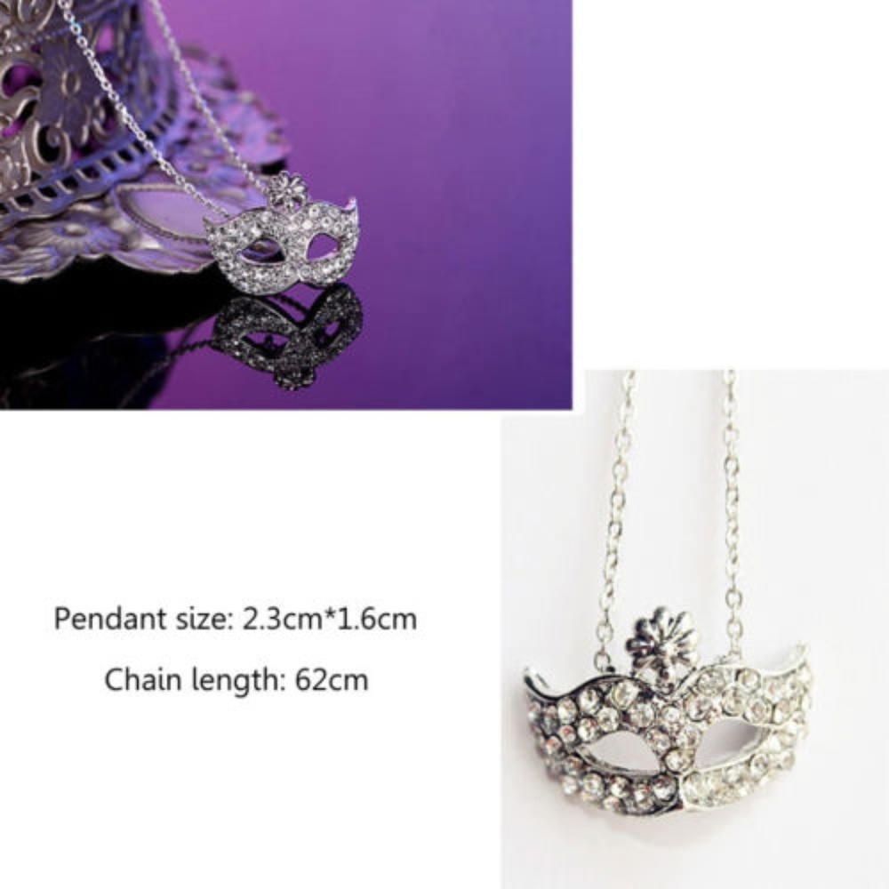Silver masquerade bohemian mask necklace